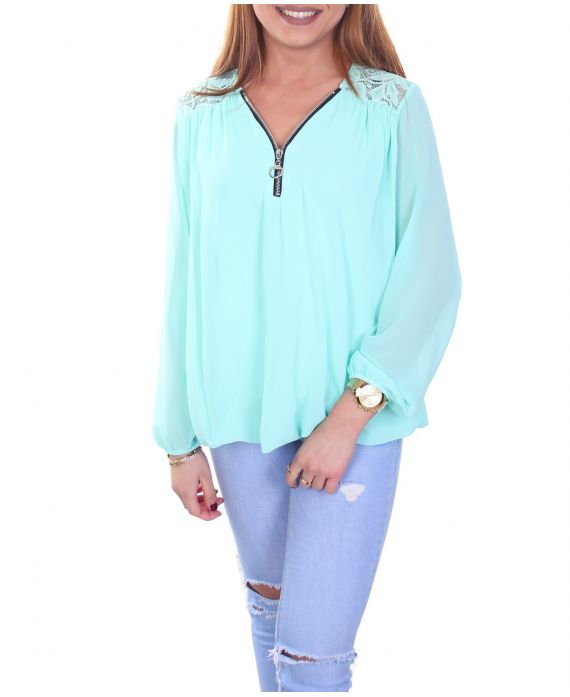 BLOUSE LACE ZIP 5089 PASTEL GROEN