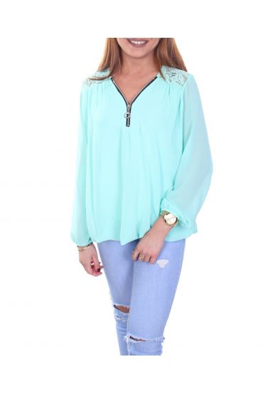 BLUSE-SPITZE-ZIP-5089 PASTELL GRÜN