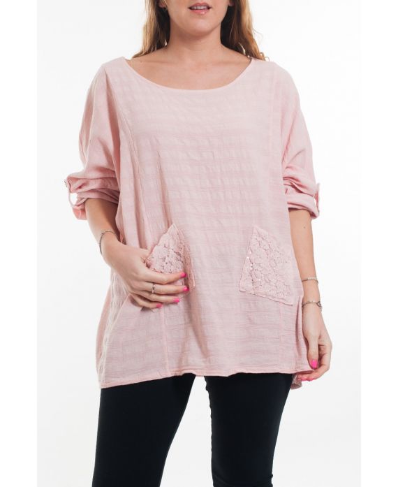 LARGE SIZE TUNIC POCKET LACE 6025 ROSE