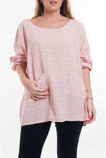 LARGE SIZE TUNIC POCKET LACE 6025 ROSE