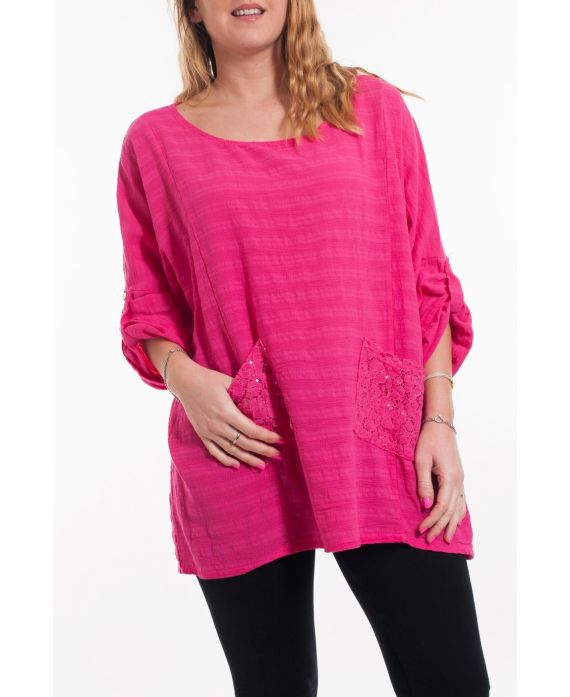 LARGE SIZE TUNIC POCKET LACE 6025 FUSHIA