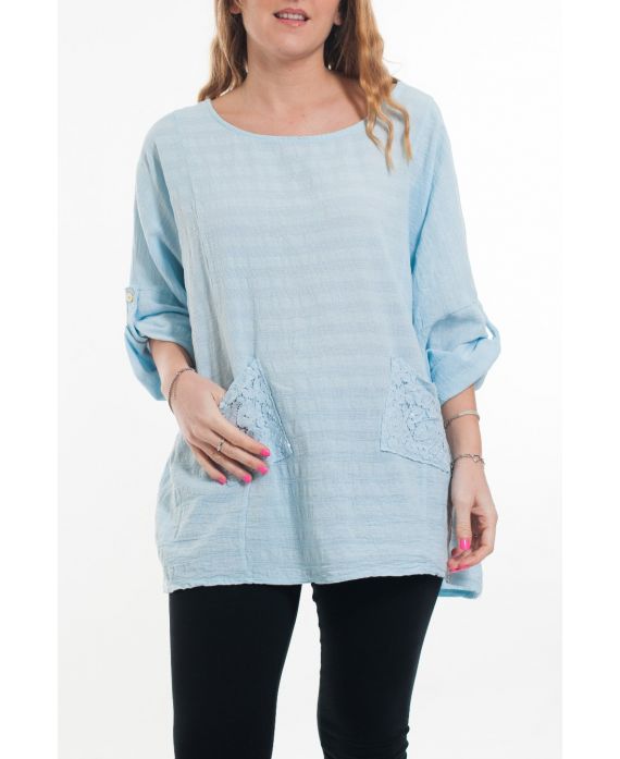 LARGE SIZE TUNIC POCKET LACE 6025 BLUE