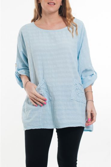 LARGE SIZE TUNIC POCKET LACE 6025 BLUE