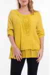 GRANDE TAILLE TUNIQUE ENCOLURE FANTAISIE 6028 JAUNE