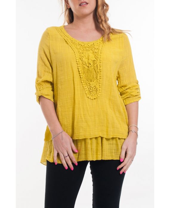 GRANDE TAILLE TUNIQUE ENCOLURE FANTAISIE 6028 JAUNE