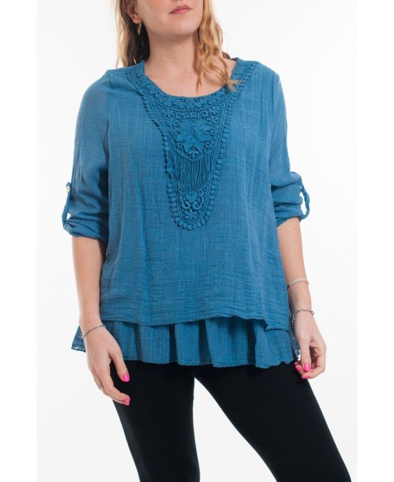 LARGE SIZE TUNIC NECKLINE FANCY 6028 BLUE