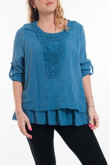 LARGE SIZE TUNIC NECKLINE FANCY 6028 BLUE