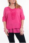 GRANDE TAILLE TUNIQUE ENCOLURE FANTAISIE 6028 FUSHIA