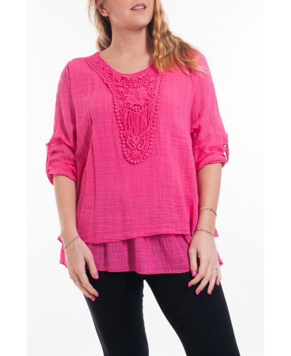 LARGE SIZE TUNIC NECKLINE FANCY 6028 FUSHIA