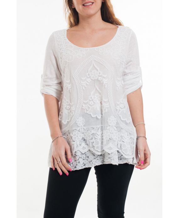 LARGE SIZE TUNIC TOP LACE 6033 WHITE