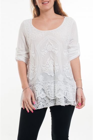 LARGE SIZE TUNIC TOP LACE 6033 WHITE