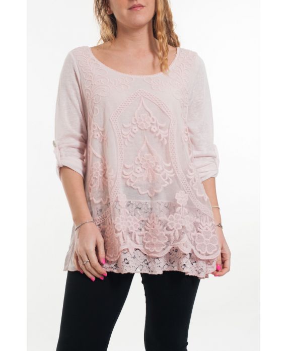 GROOT FORMAAT TUNIEK TOP LACE 6033 ROZE