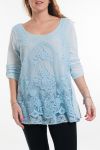 LARGE SIZE TUNIC TOP LACE 6033 AZURE BLUE