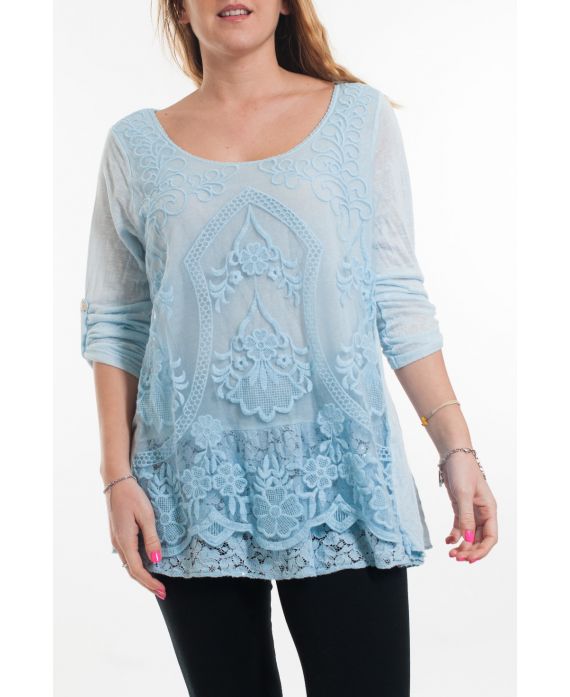 LARGE SIZE TUNIC TOP LACE 6033 AZURE BLUE