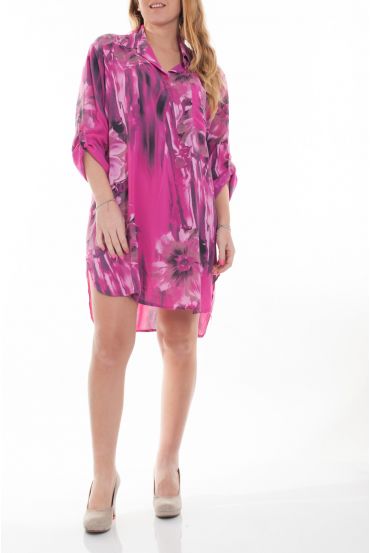 GROOT FORMAAT SHIRT JURK AFGEDRUKT 6034 FUSHIA