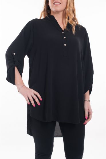 LARGE SIZE TUNIC NECKLINE HAS BUTTONS 6043 BLACK