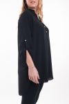 LARGE SIZE TUNIC NECKLINE HAS BUTTONS 6043 BLACK