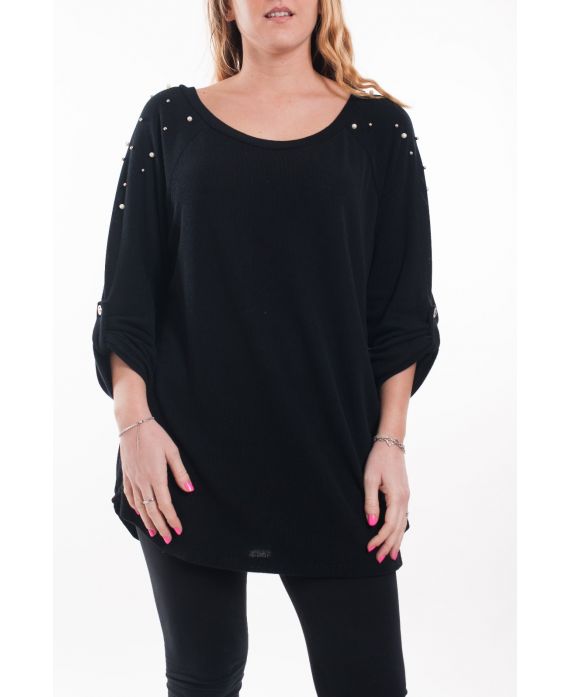 GRANDE TAILLE T-SHIRT PERLES 6044 NOIR