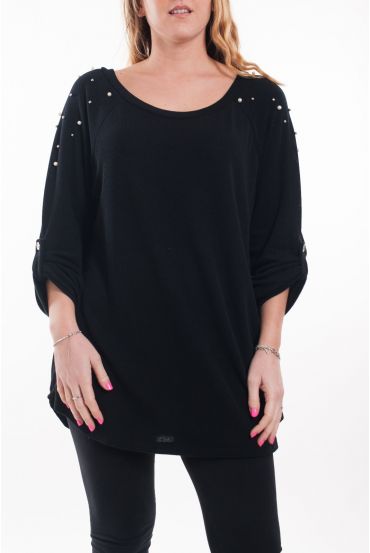 GRANDE TAILLE T-SHIRT PERLES 6044 NOIR