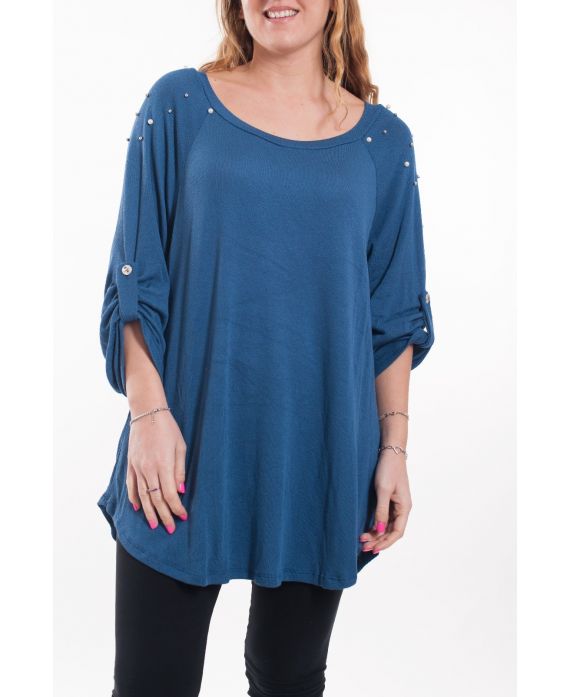 GRANDE TAILLE T-SHIRT PERLES 6044 BLEU