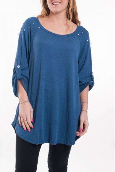 GRANDE TAILLE T-SHIRT PERLES 6044 BLEU