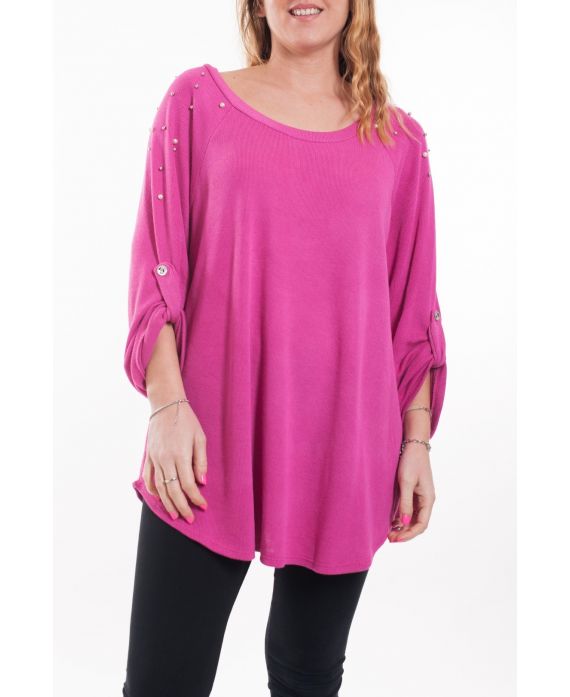 DI GRANDI DIMENSIONI T-SHIRT PERLINE 6044 FUSHIA