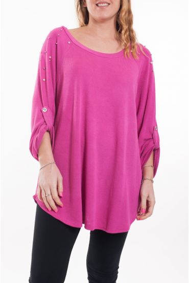 GROßE GRÖßE T-SHIRT PERLEN 6044 FUSHIA