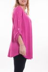 GRANDE TAILLE T-SHIRT PERLES 6044 FUSHIA