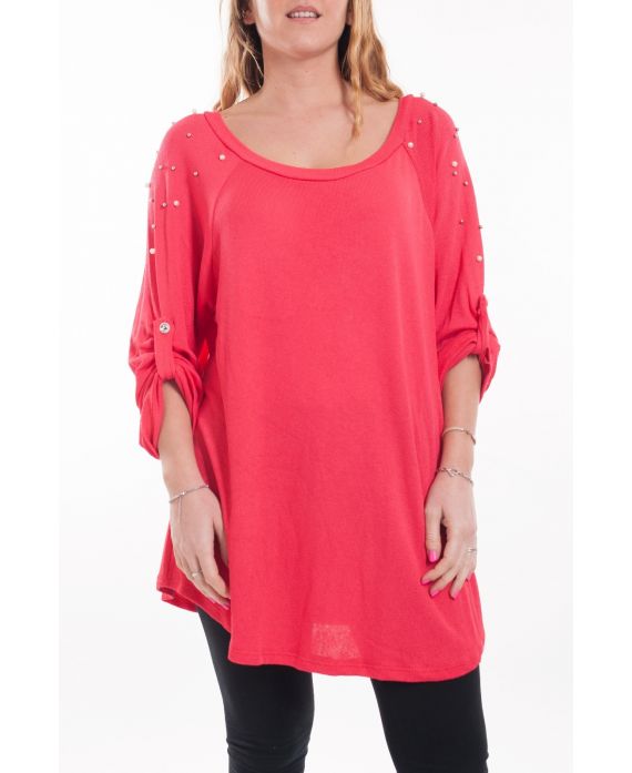 GRANDE TAILLE T-SHIRT PERLES 6044 CORAIL