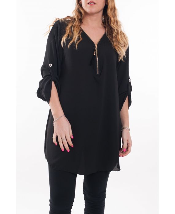 GRANDE TAILLE TUNIQUE ENCOLURE ZIPPEE 6045 NOIR