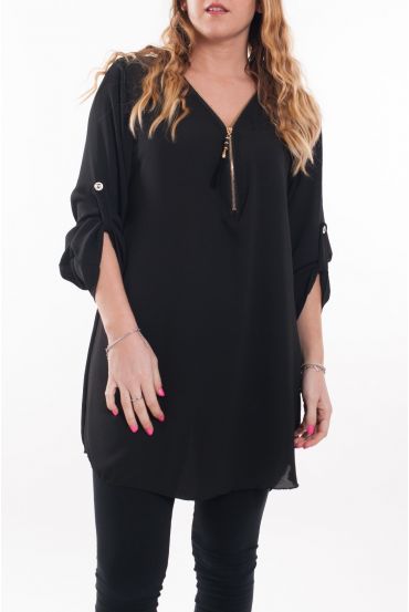 LARGE SIZE TUNIC NECKLINE ZIPPEE 6045 BLACK