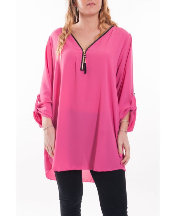 GRANDE TAILLE TUNIQUE ENCOLURE ZIPPEE 6045 FUSHIA