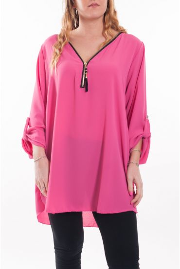 GRANDE TAILLE TUNIQUE ENCOLURE ZIPPEE 6045 FUSHIA