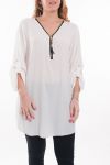 LARGE SIZE TUNIC NECKLINE ZIPPEE 6045 WHITE