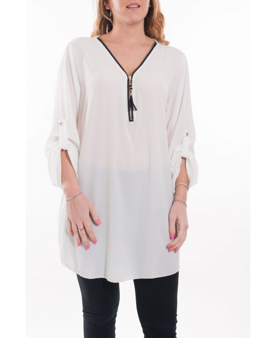 LARGE SIZE TUNIC NECKLINE ZIPPEE 6045 WHITE