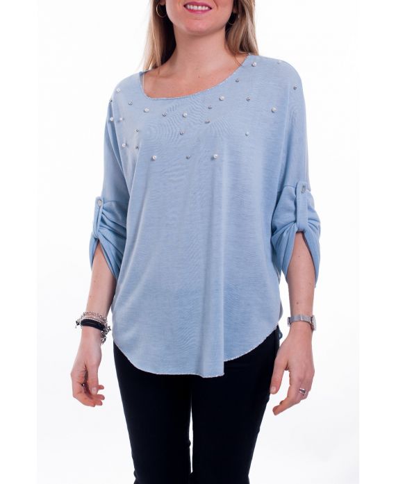 T-SHIRT PERLES 6019 BLEU