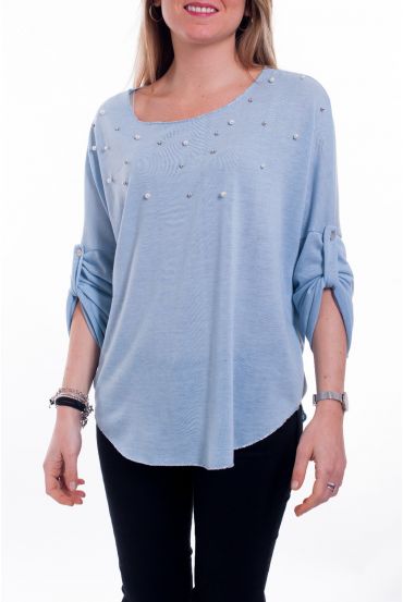 T-SHIRT PERLES 6019 BLEU