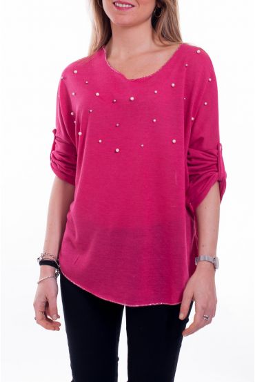 T-SHIRT DE PERLAS 6019 FUSHIA