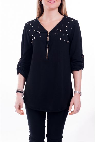 T-SHIRT ZIPPE PERLES 6038 NOIR