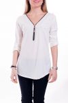 T-SHIRT ZIPPE PERLES 6038 BLANC