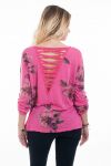 T-SHIRT IMPRIME DOS FANTAISIE 6027 FUSHIA