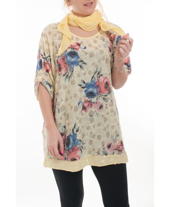 GRANDE TAILLE T-SHIRT + FOULARD 6020 JAUNE