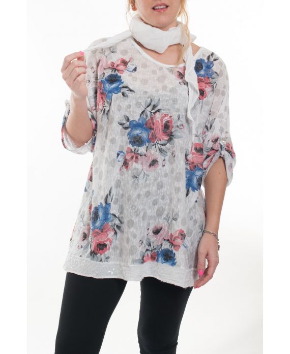 GRANDE TAILLE T-SHIRT + FOULARD 6020 BLANC