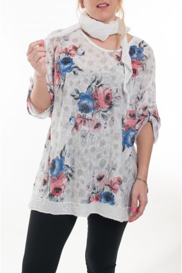 GRANDE TAILLE T-SHIRT + FOULARD 6020 BLANC