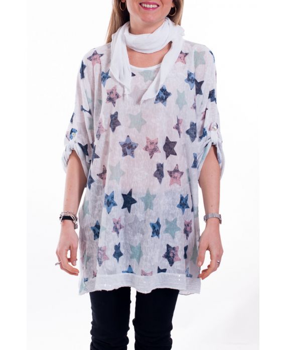 GRANDE TAILLE T-SHIRT + FOULARD 6021 BLANC