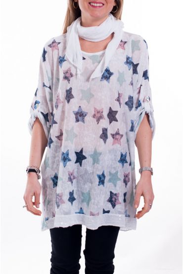 LARGE SIZE T-SHIRT + SCARF 6021 WHITE