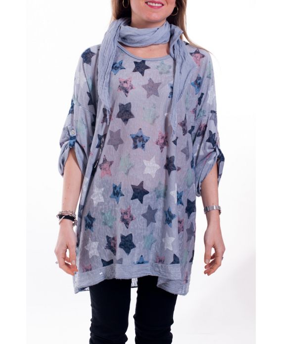 GRANDE TAILLE T-SHIRT + FOULARD 6021 GRIS