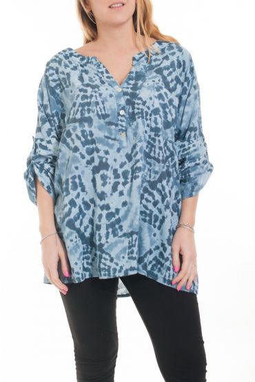 GROOT FORMAAT BLOUSE GEDRUKT ETNISCHE 6081 BLAUW