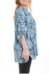 GROOT FORMAAT BLOUSE GEDRUKT ETNISCHE 6081 BLAUW