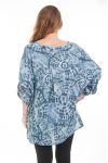 GROOT FORMAAT BLOUSE GEDRUKT ETNISCHE 6081 BLAUW